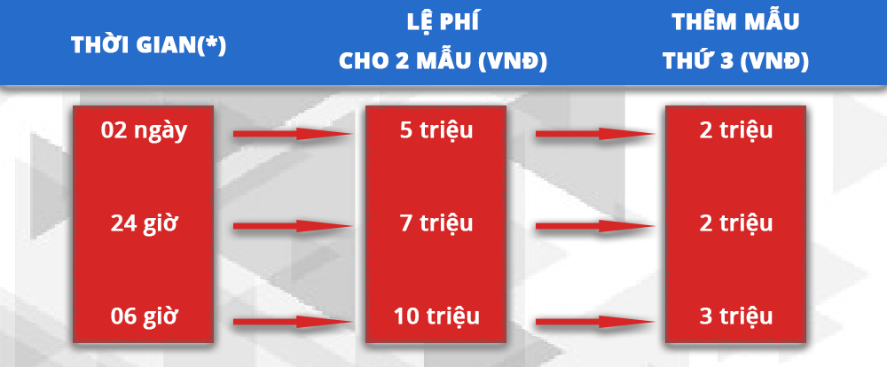 Bảng giá phân tích ADN cho mối quan hệ theo dòng nội