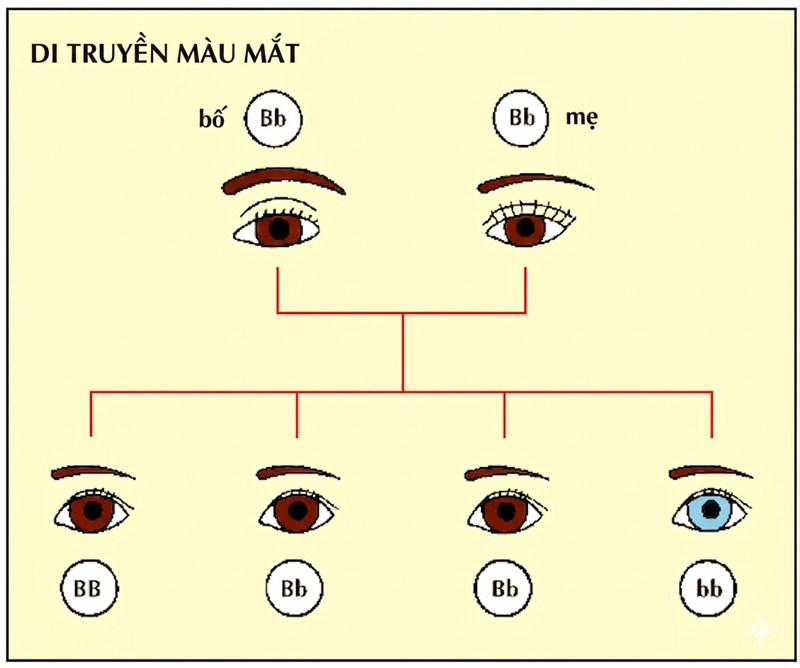 Gen trội (B - mắt n&acirc;u) c&oacute; thể biểu hiện t&iacute;nh trạng mắt n&acirc;u khi c&oacute; 1 hoặc 2 bản sao gen trội