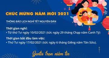 GENTIS thông báo lịch nghỉ Tết Nguyên đán 2021